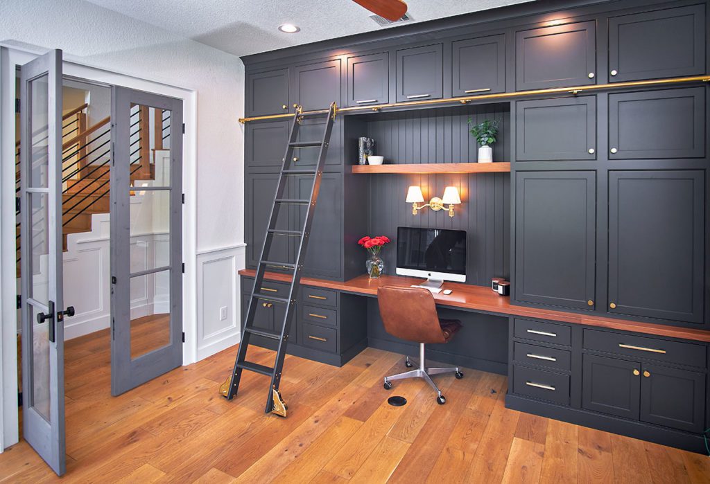 Inset Office Cabinetry with Ladder Rail