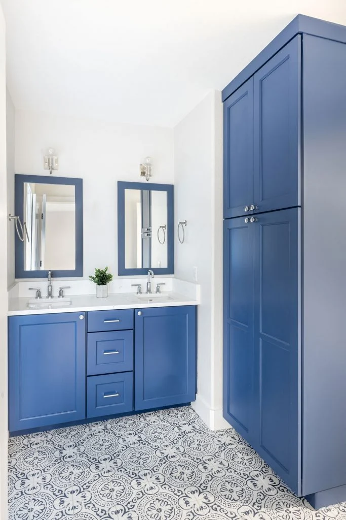 blue bathroom cabinetry